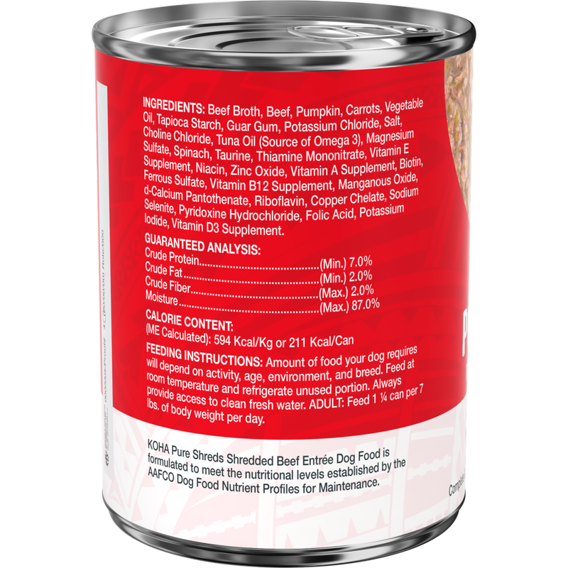 Koha Pure Shreds Canned Dog Food, Beef, 12.5-oz image number null