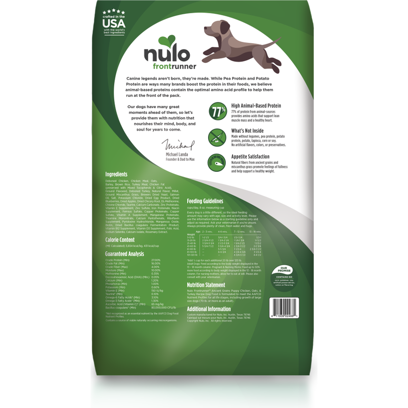 Nulo Frontrunner Ancient Grains Dry Dog Food, Puppy, Chicken Oats, & Turkey image number null