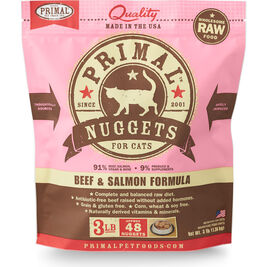 Primal Raw Frozen Cat Food, Nuggets, Beef & Salmon