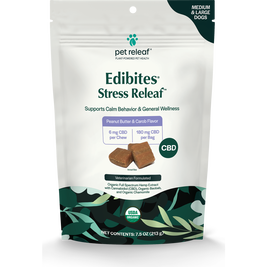 Pet Releaf Hemp Edibites Stress Releaf Medium to Large Breed Dog Supplement, Peanut Butter & Carob, 7.5-oz