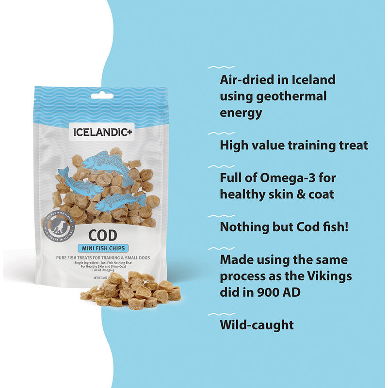 Icelandic+ Fish Chips Dog Treats, Cod, Mini, 2.5-in image number null