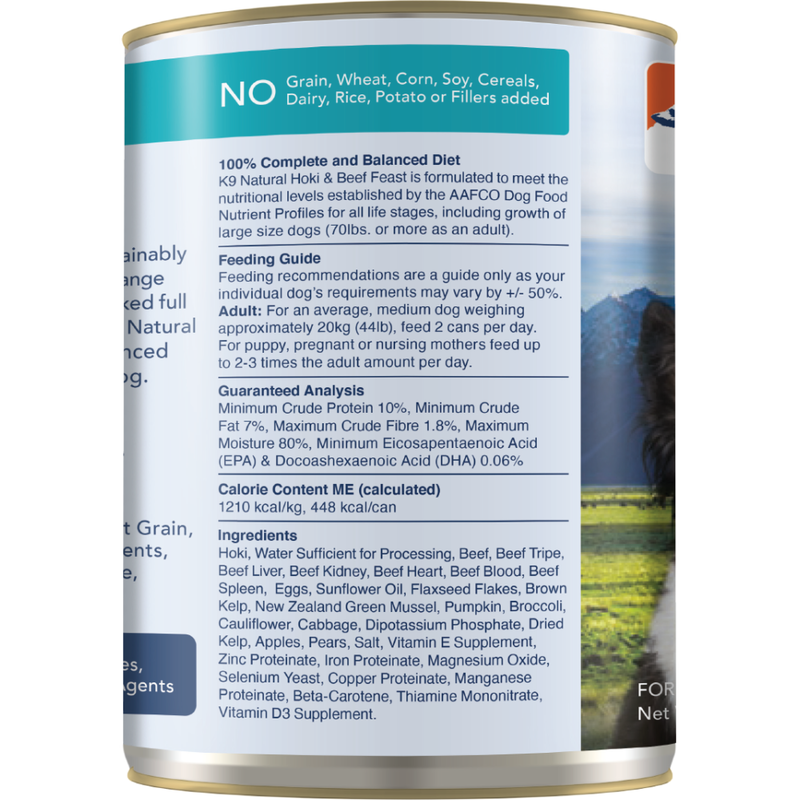 K9 Natural Canned Dog Food, Hoki & Beef, 13-oz image number null