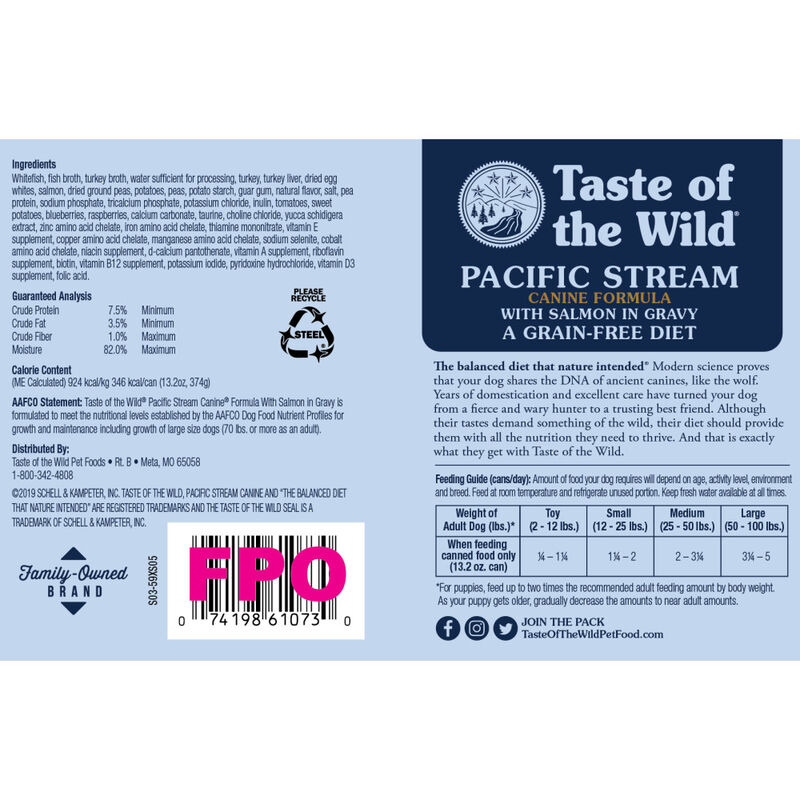 Taste of the Wild Grain-Free Canned Dog Food, Pacific Stream, 13.2-oz image number null