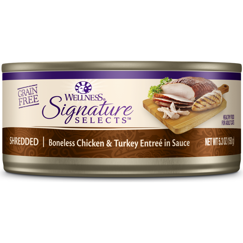 Wellness Core Signature Selects Canned Cat Food, Shredded, Chicken & Turkey, 5.3-oz image number null