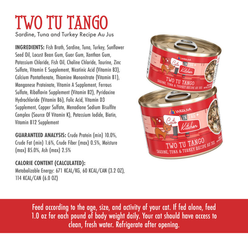 Cats in the Kitchen Originals Canned Cat Food, Two Tu Tango, Sardine, Tuna & Turkey, 6-oz image number null