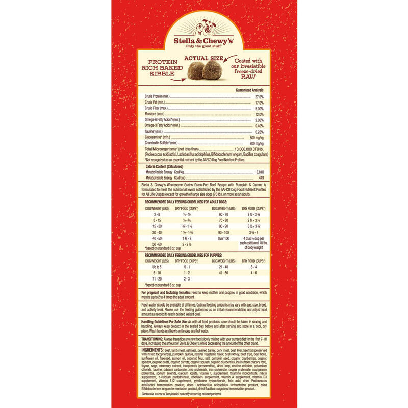 Stella & Chewy's Raw Coated Wholesome Grains Dry Dog Food, Beef image number null