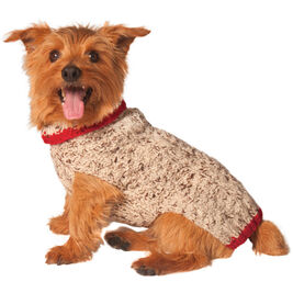 Chilly Dog Oatmeal Cable Knit with Red Trim Dog Sweater