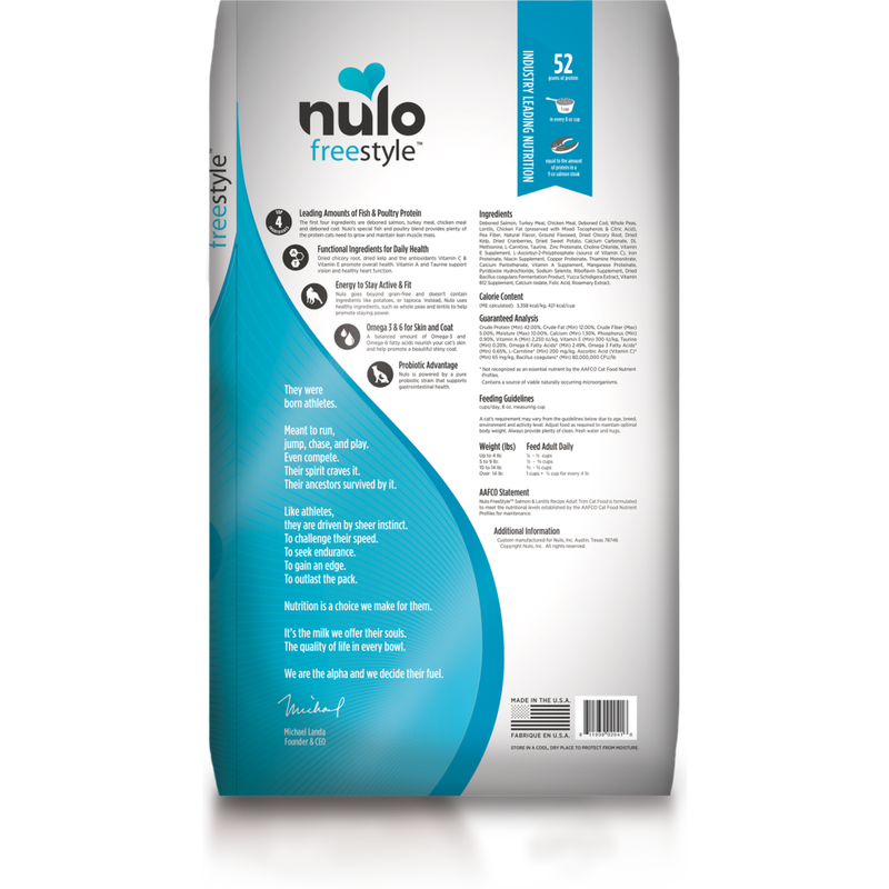 Nulo Freestyle Grain-Free Dry Cat Food, Adult Trim, Salmon & Lentils, 5-lb image number null