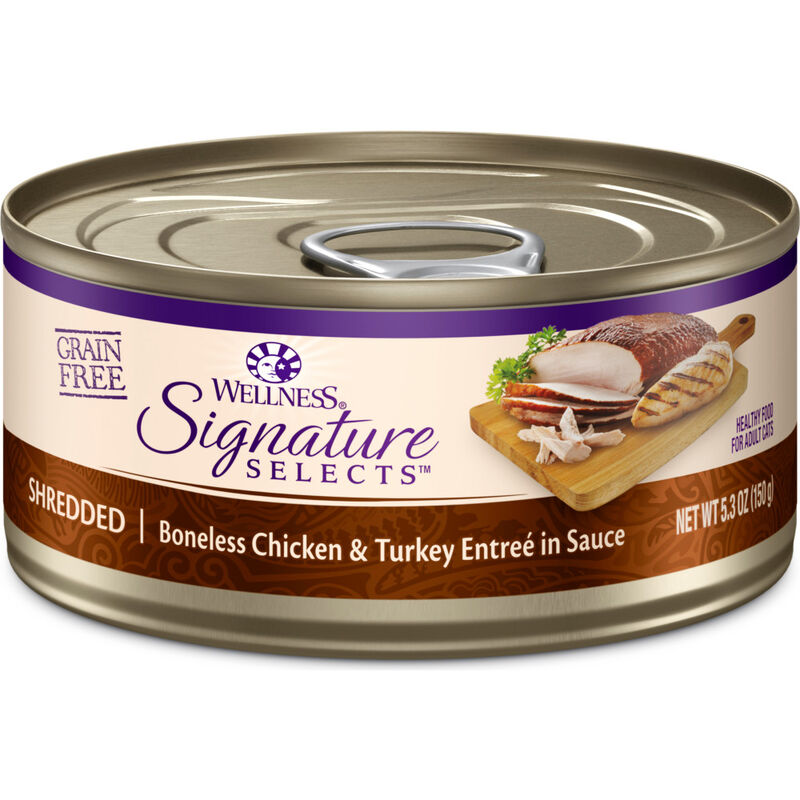 Wellness Core Signature Selects Canned Cat Food, Shredded, Chicken & Turkey, 5.3-oz image number null