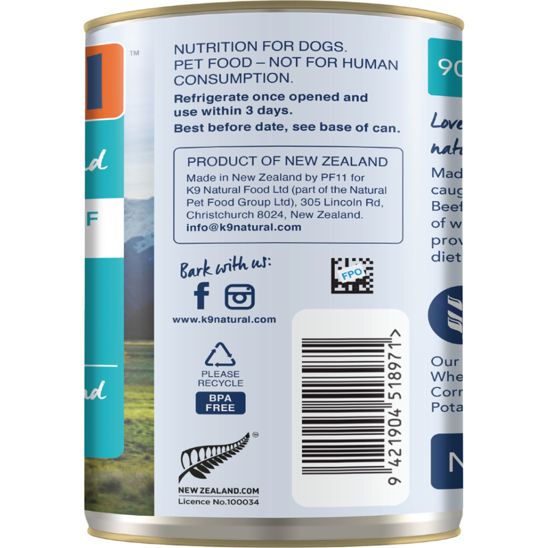 K9 Natural Canned Dog Food, Hoki & Beef, 13-oz image number null