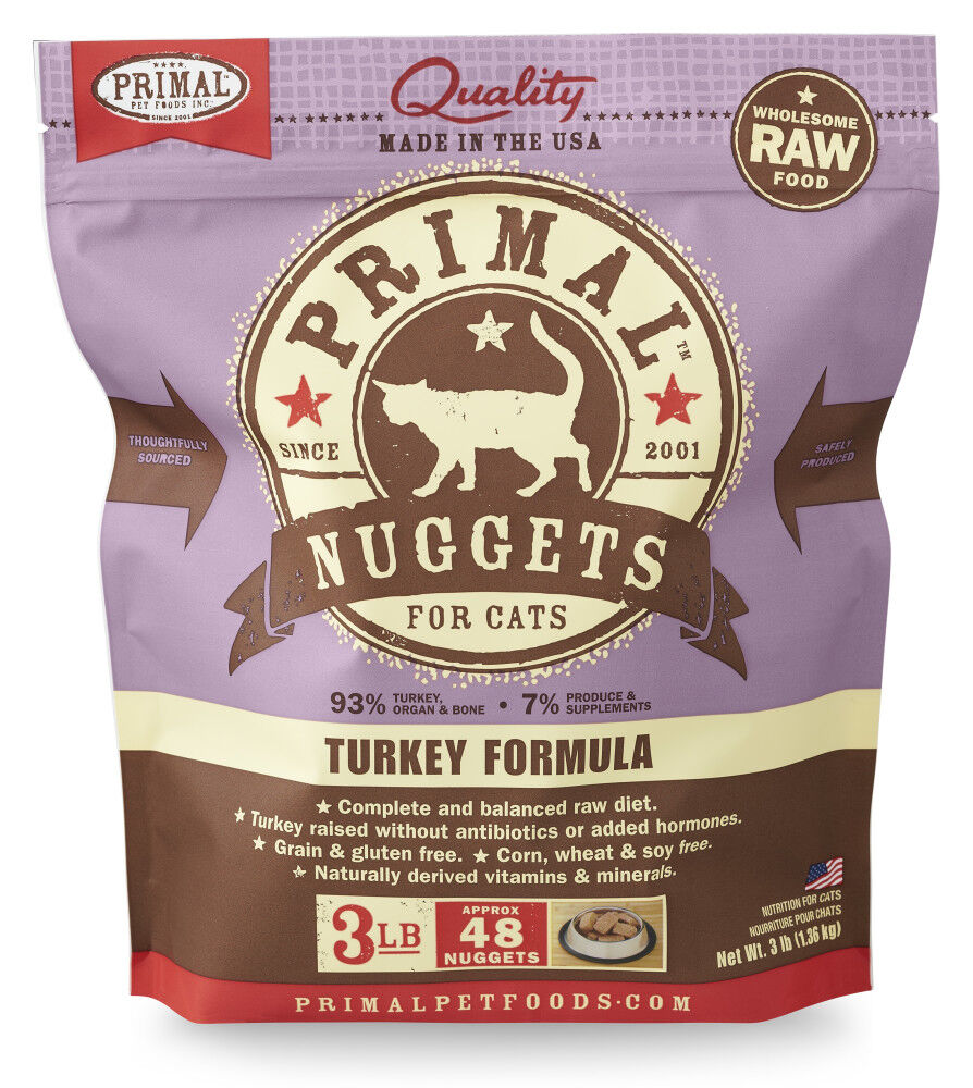 Mud Bay Buy Primal Raw Frozen Cat Food Nuggets Turkey 3 lb