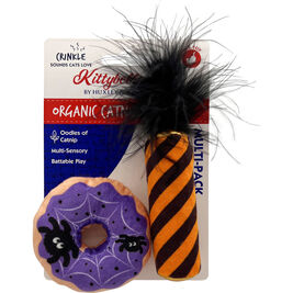 Huxley & Kent Halloween Kittybelles Cat Toys, Spiderweb Donut & Black Flame Candle, 2-pack