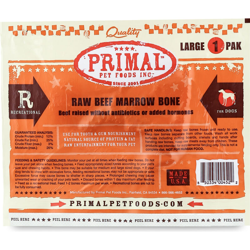 Primal Raw Frozen Beef Marrow Bone Dog Treat, Large, 1-pack image number null