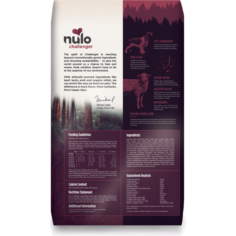 Nulo Challenger Dry Dog Food, Large Breed Puppy, Alpine Ranch, Beef Lamb & Pork, 24-lb image number null